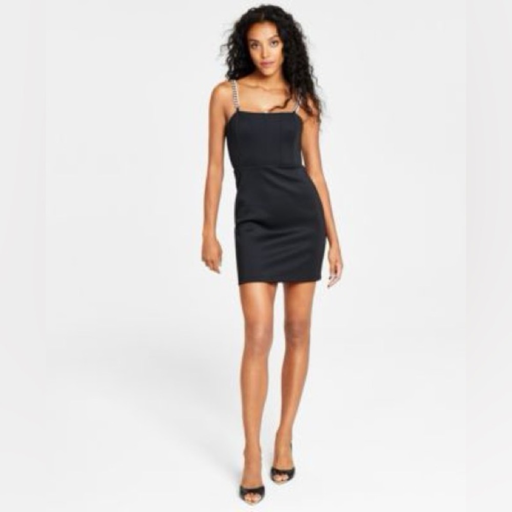 Women's Skylar Chain-strap Square-neck Mini Dress In Jet Black A